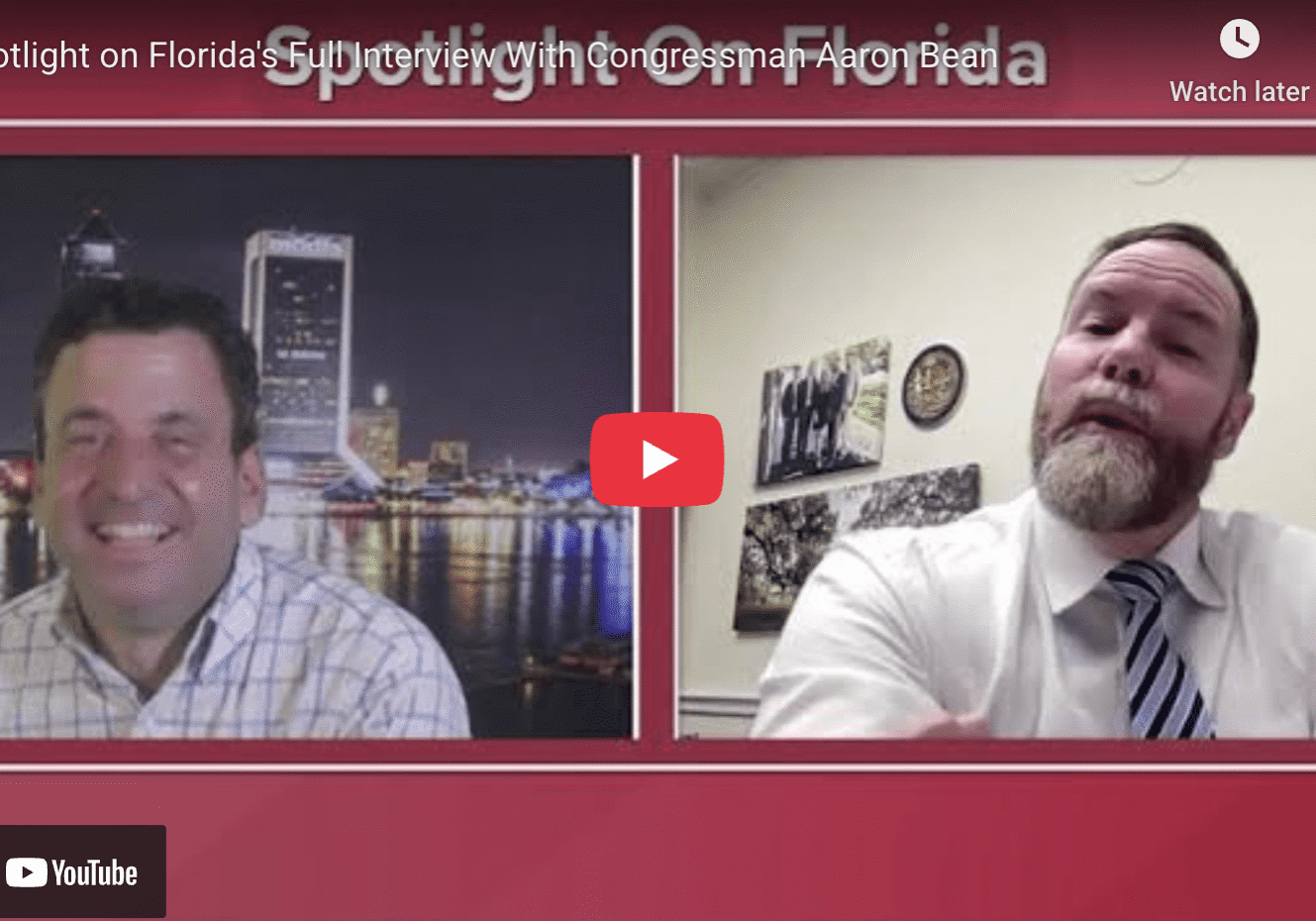 Two men during a video interview.